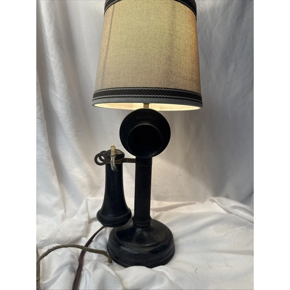 Antique 1908 Kellogg Candlestick Telephone Working Lamp Black Novelty Office